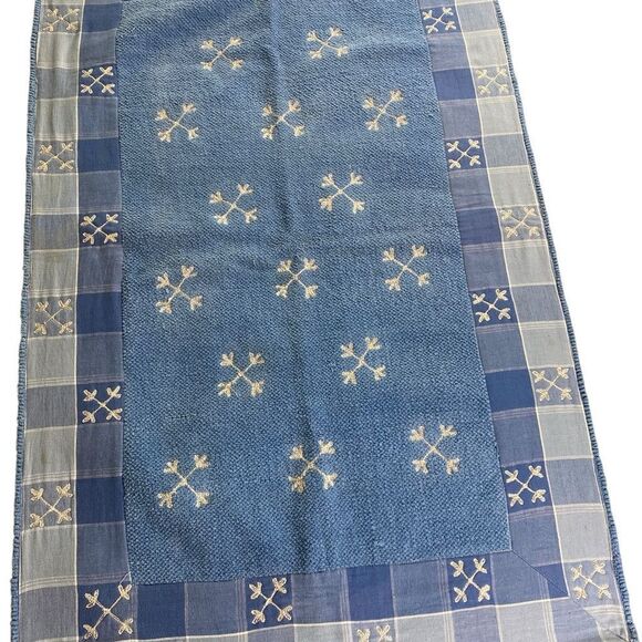 Holiday Kitchen/Bath rug blue w/ snow flakes and plaid boarder - Picture 4 of 6